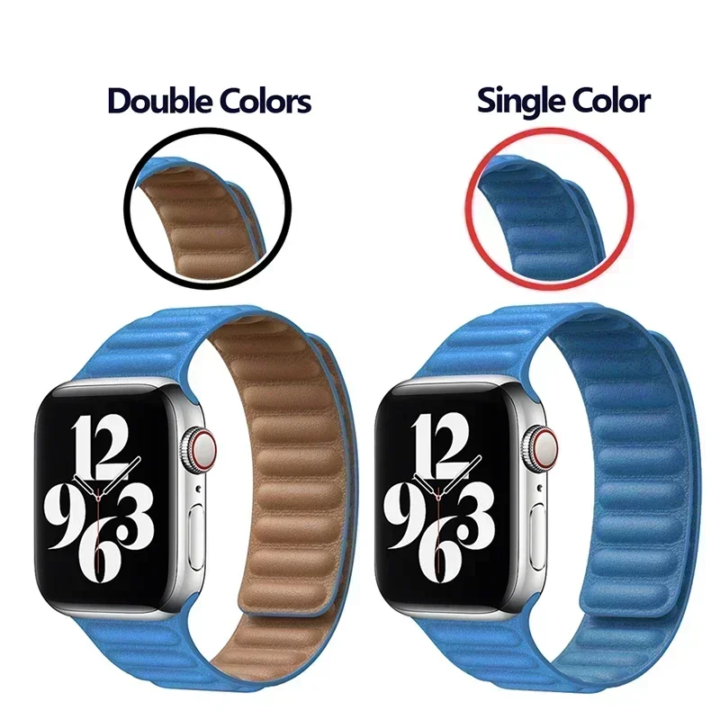 Leather Link For Apple Watch Band 45mm 41mm 44mm 40mm 49mm Original Magnetic Loop bracelet iWatch Series 8 Ultra 3 SE 6 7 Strap