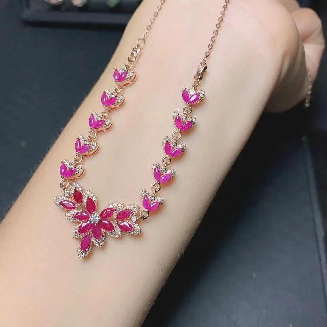 

Total 5ct Natural Ruby Necklace for Party 100% Real Ruby Wedding Necklace 925 Sterling Silver Ruby Jewelry Gift for Woman