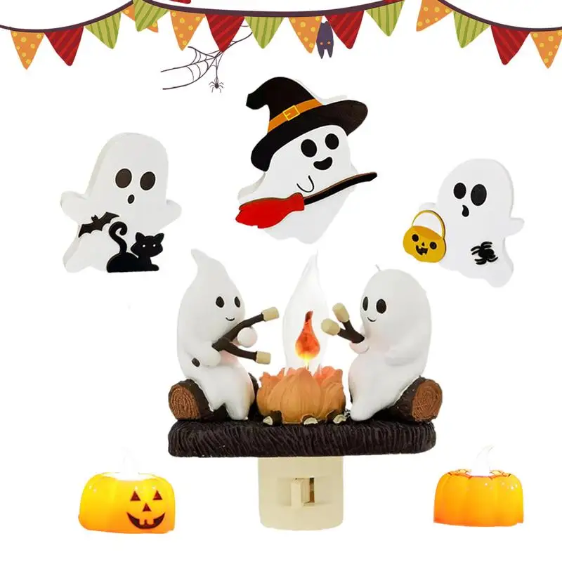 Ghost Campfire Flickering Night Light Ghost Roasting Marshmallows Christmas Plug In Campfire Night Light Cute Campfire Light