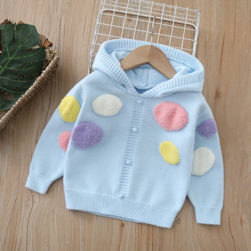 

2025 Autumn Kids Sweater 2-6T Cute Color Balloon Knitted Pullover Girls Soft Loose Knit Hooded Sweater Children's Clothing
