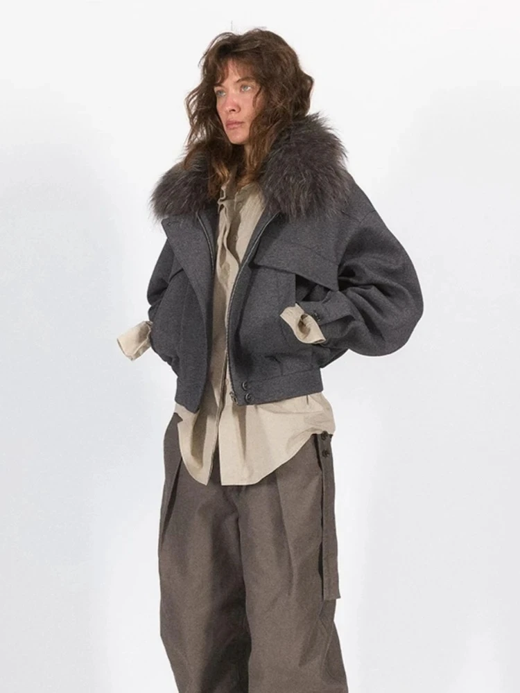 Women 100% Wool Jacket Fashion Thick Real Fox Fur Coat New Autumn Winter Clothes Female Short Natural Fur Woolen Overcoat