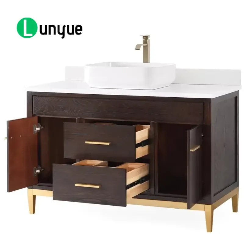 48 Inch Modern Espresso Bathroom Vanity with White Faux Stone Countertop Sink for Hotel Home Decor Durable Stylish Design