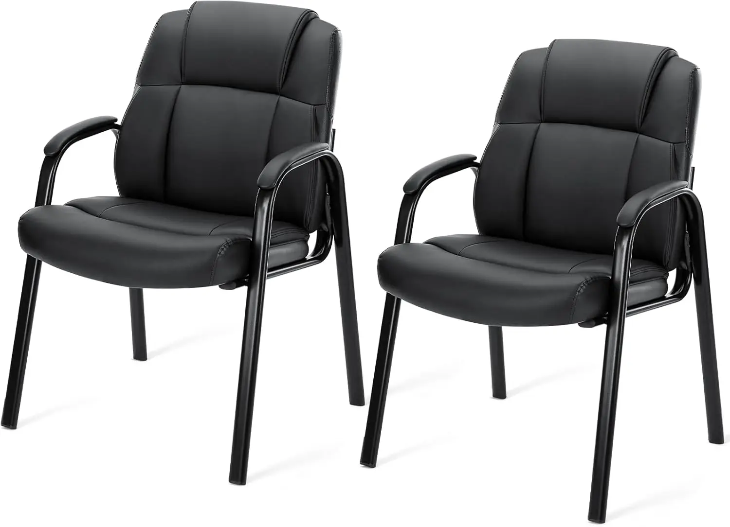 

Leather Waiting Room Chairs with Padded Arms Set of 2 - Executive Office Reception Guest Chair No Wheels for Conference