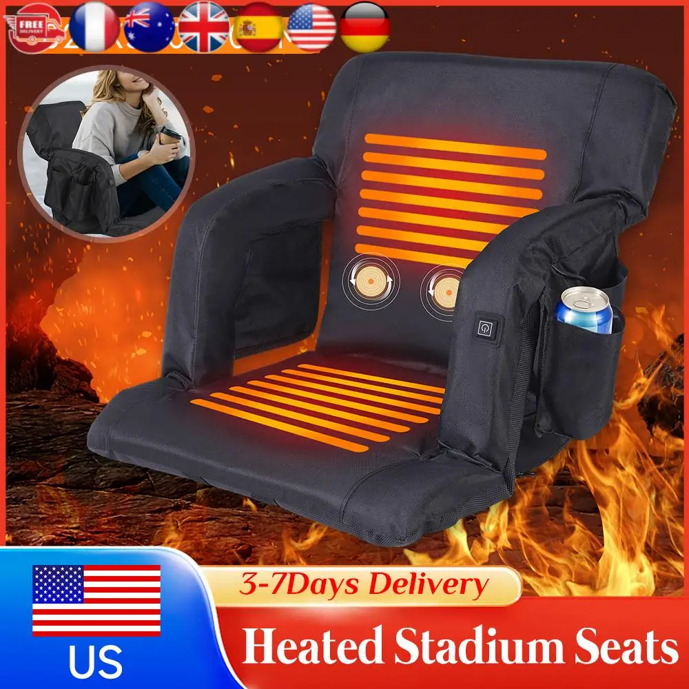 

Folding Heated Stadium Seats 3Speed Temperature Padded Cushion Extra Wide Bleacher Chair AntiSlip Mat for Football Sports Winter