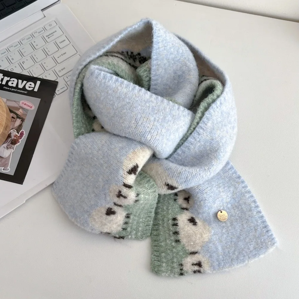 Trend Cute Sheep Printed Knitted Scarf Soft Windproof Warm Shawl Cold Proof Neck Warmer for Women