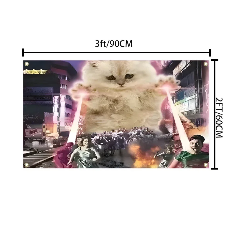 Dreamy Cat Sitting on Throne Banner Flag 3x5fts 2x3fts Fantastical Flag for Home Decoration