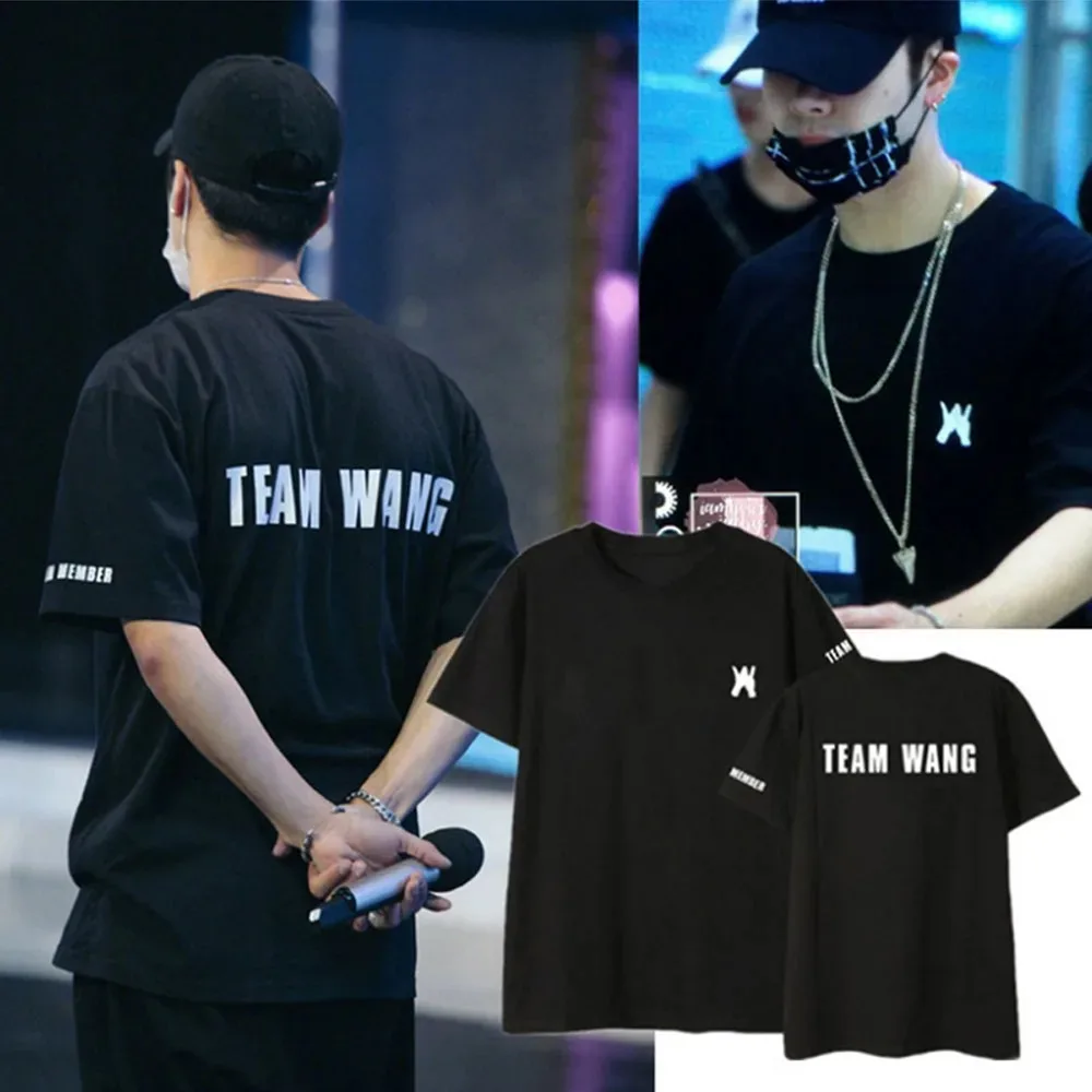 

Jackson Wang Same T Shirt Team Wang Summer Short Sleeve T-Shirt Women Men Tee Unisex Kpop GOT7 Casual Black High Quality Tops