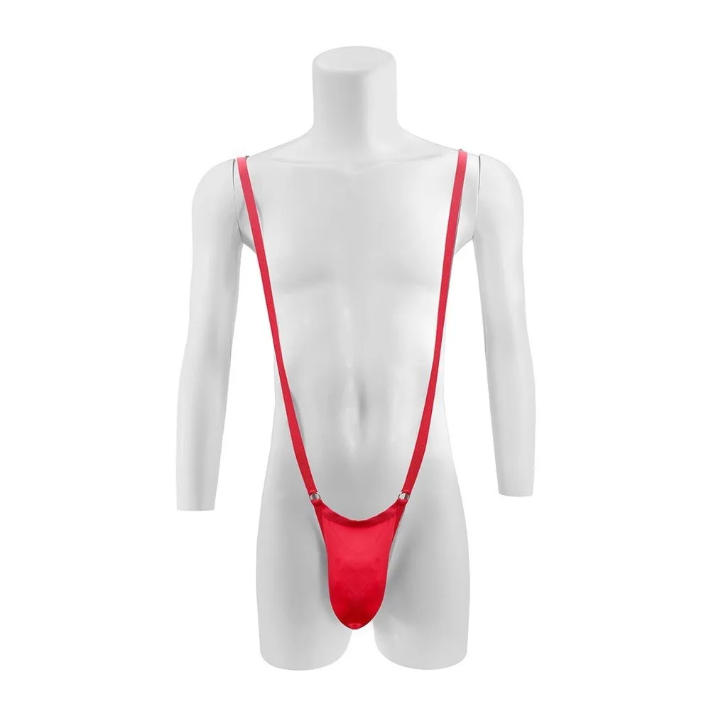1pc Men's Ice Silk G-String Bodysuit With Shoulder Straps Solid Color Bulge Pouch Thong Underwear One-Piece Suspender Panties