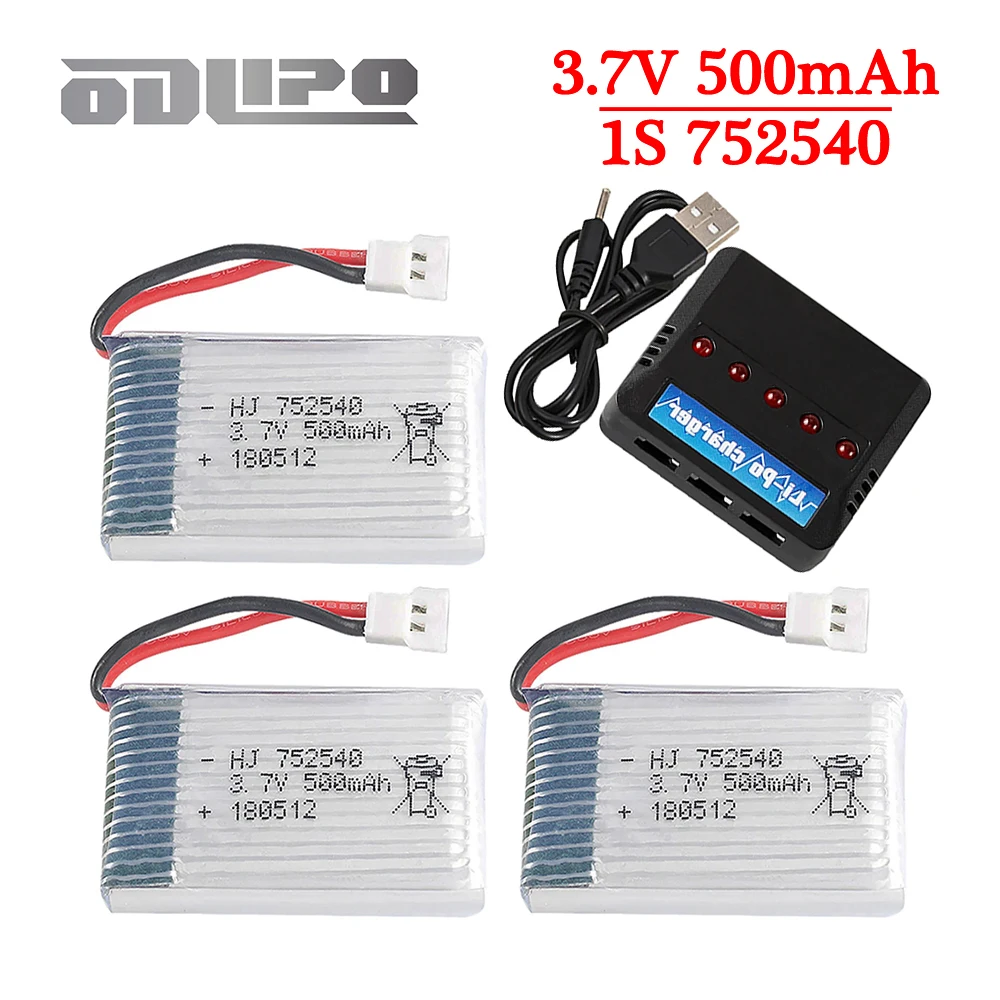 H31 Battery 3.7V 500mAh 752540 Lipo Battery And Charger For H107 H31 KY101 E33C E33 RC Drone Helicopter Spare Parts 3.7V Battery