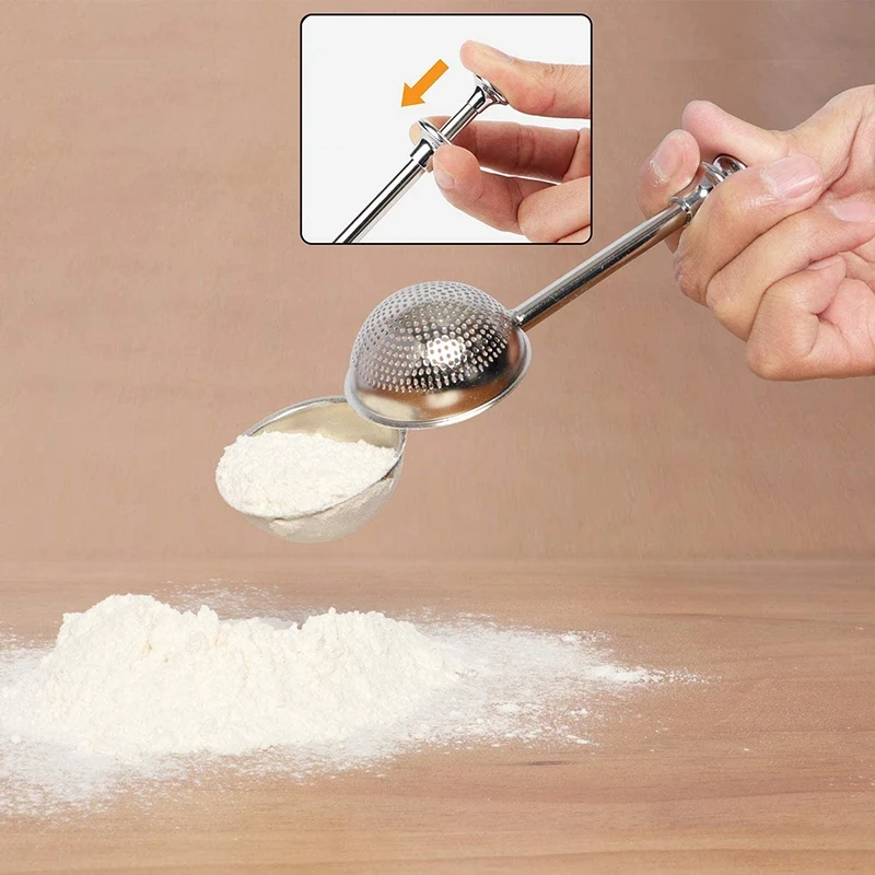 Flour Duster For Baking, Spring Handle One-Handed Operation, Stee Powdered Sugar Shaker Duster, Pick Up And Dust Flour