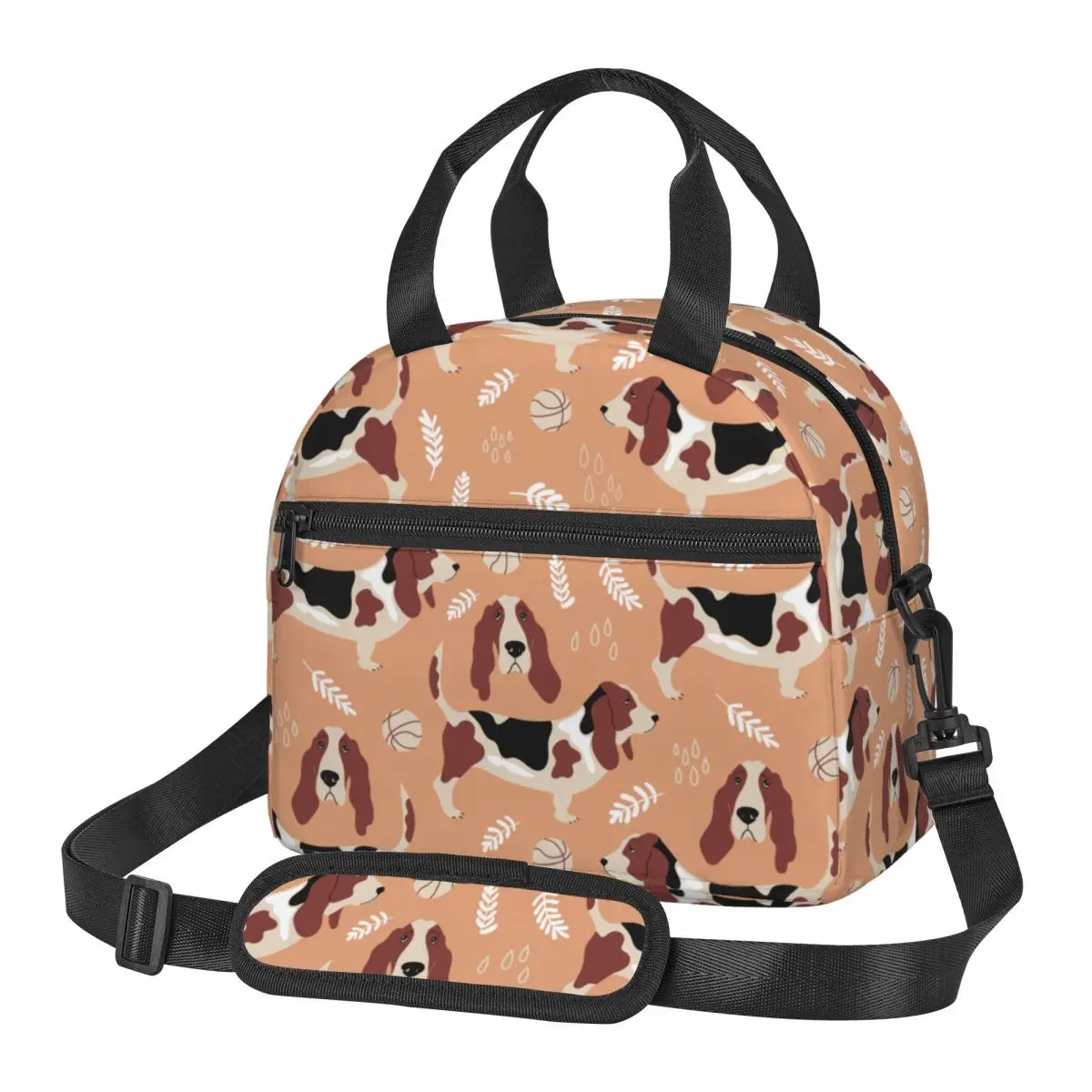 

Large Insulated Lunch Tote Bag With Adjustable Shoulder Strap Brown Basset Hound Dog Merch Lunch Boxes Cooler Thermal