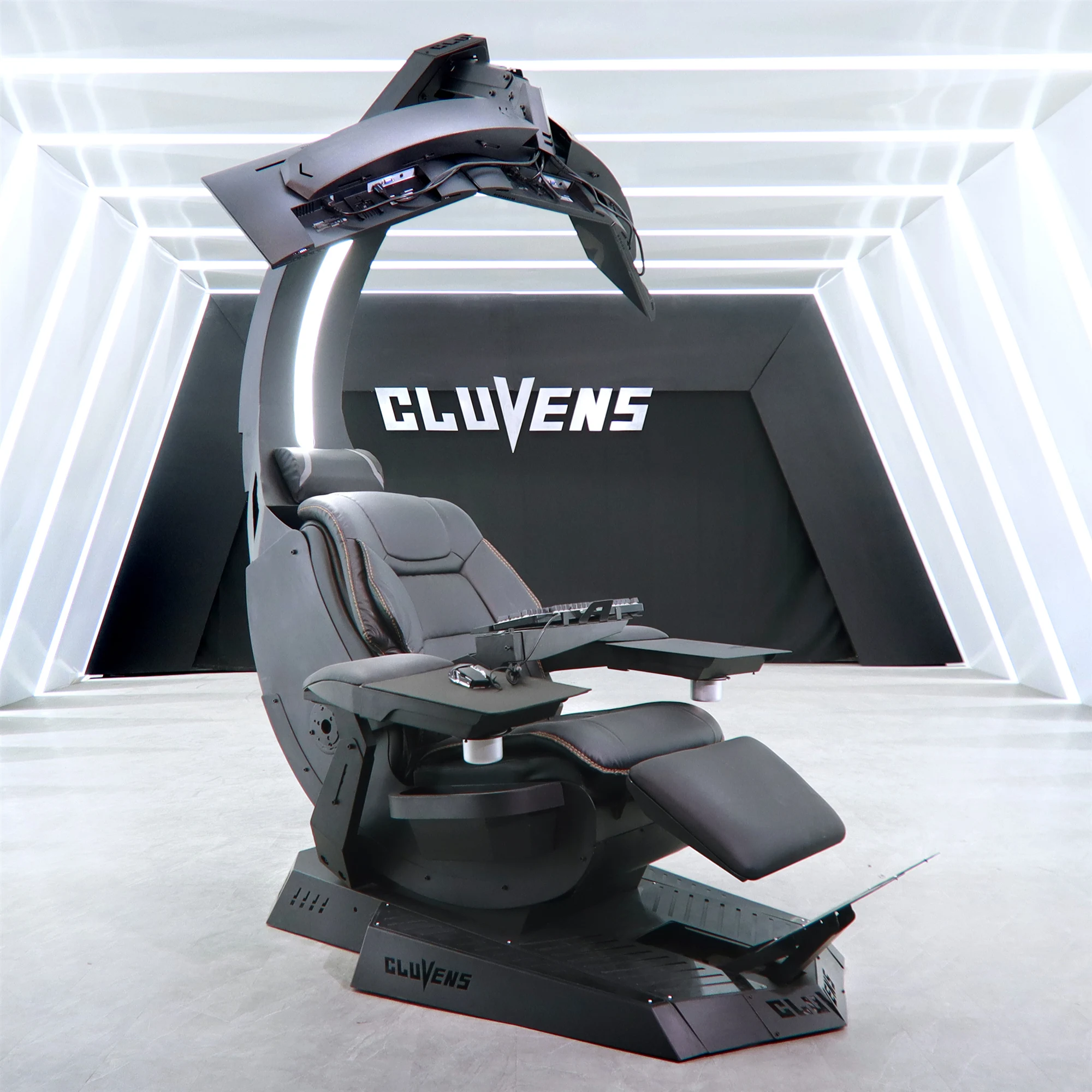 Cluvens Manticore home office zero gravity workstation gaming rig computer workstation leather high back support up to 5