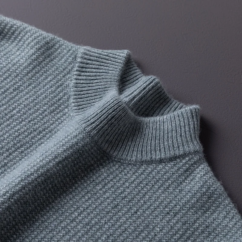 الرجال 100% الكشمير النقي البلوز الأعمال عادية بلون محبوك سترة فضفاضة شبه عالية الرقبة سميكة الدافئة البلوز