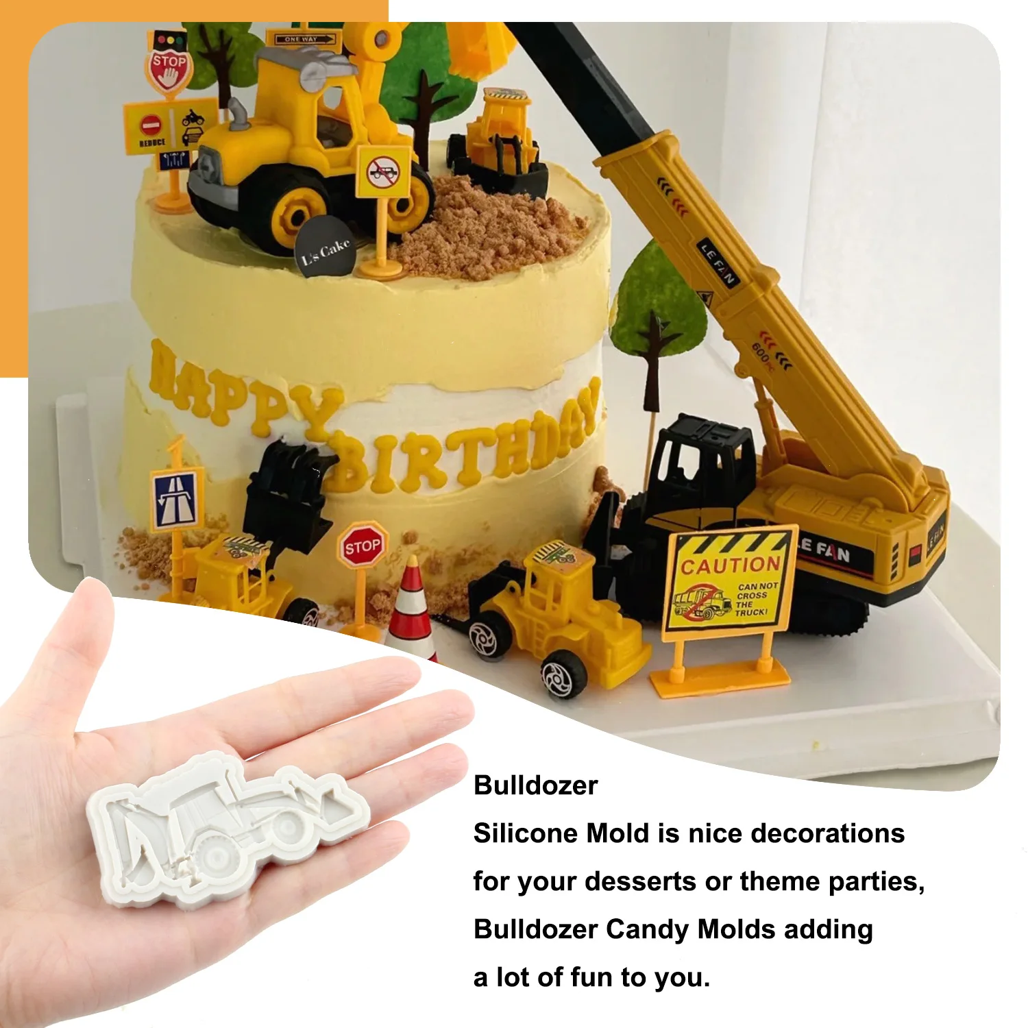 3D Excavator Silicone Mold Tractor DIY Baby Birthday Fondant Cake Decorating Tools Candy Resin Clay Chocolate Gumpaste Moulds