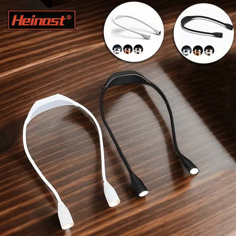 Portable LED Neck Reading Light 3 Color Lights,360° Flexible Hands-Free Book Lamp Battery Powered,Bed Reading,Travel,Emergency
