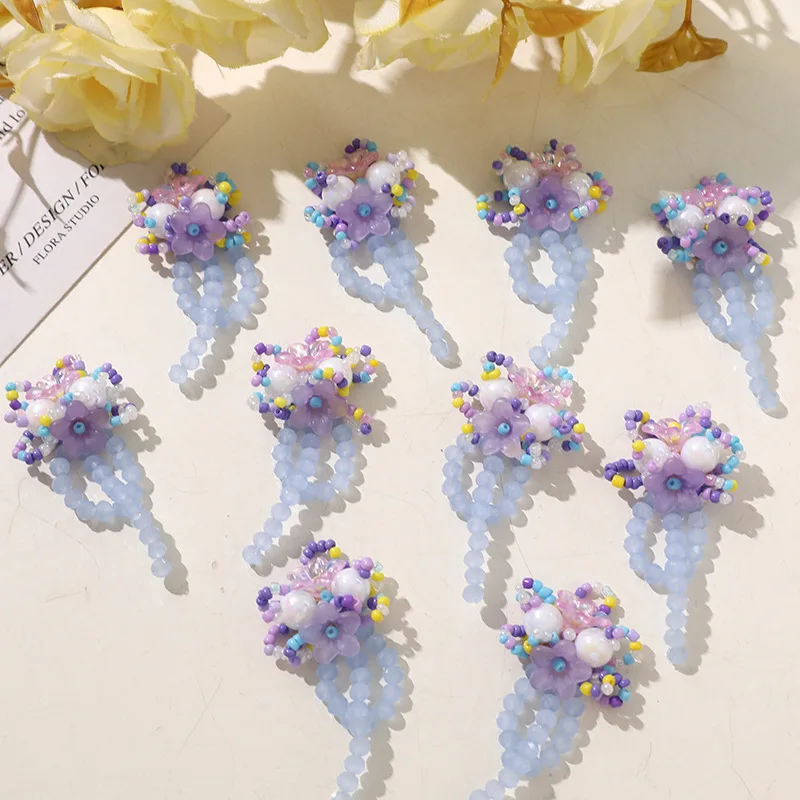 Shoe Charms 1 Piece Dreamy Violet Lily of the Valley Crystal Beaded Flower DIY Jelly Clog Decoration Transparent Korean Princess