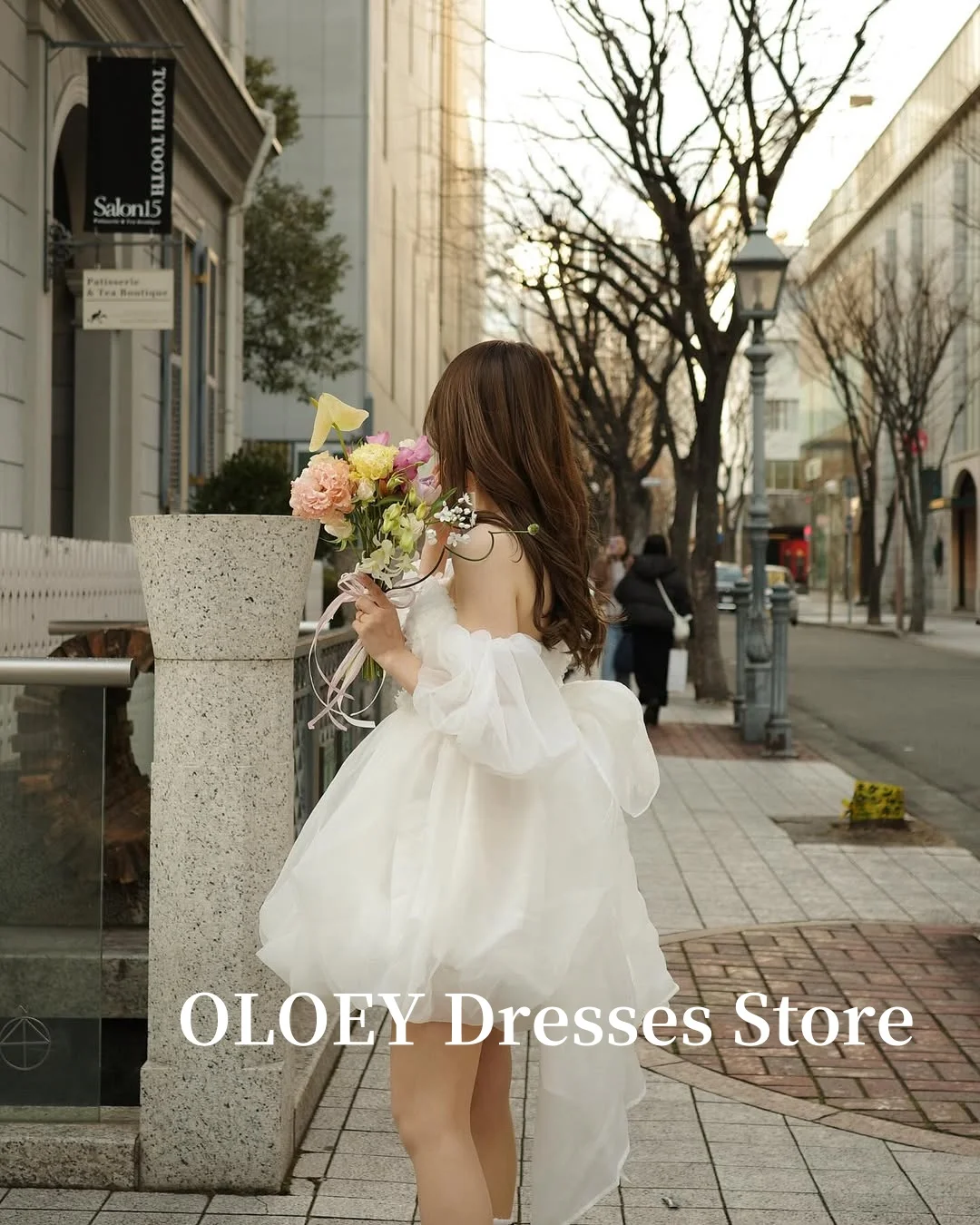 OLOEY Sweetheart Silk Organza Mini Wedding Party Dresses Korea Photo shoot Short Bride Gowns Country Princess Birthday Formal