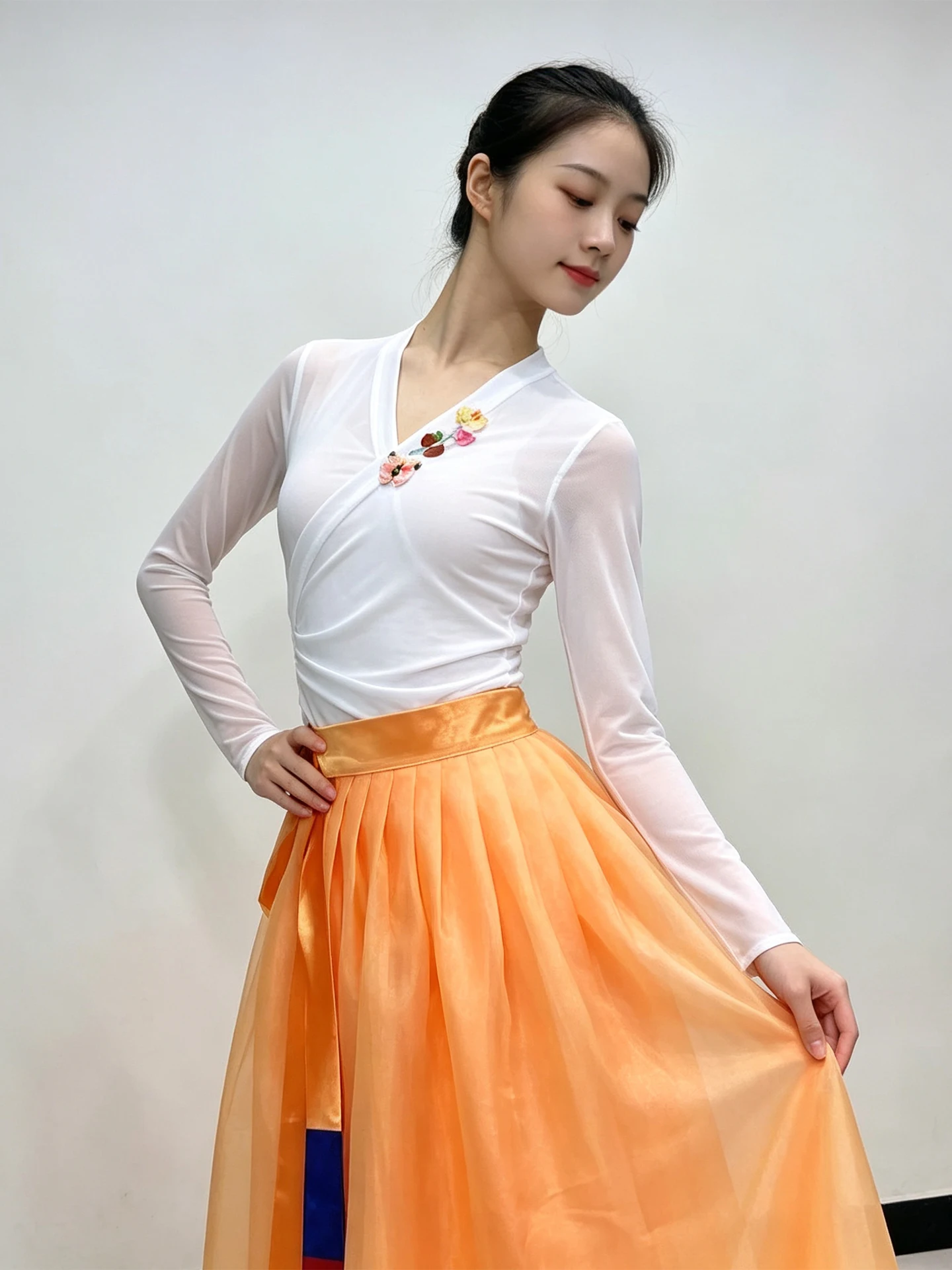 New Women's Korean Dance Costume Top Practice Suit Half Skirt Adult Art Exam  Mountain Red Korean Ethnic Performance Clothes view 4
