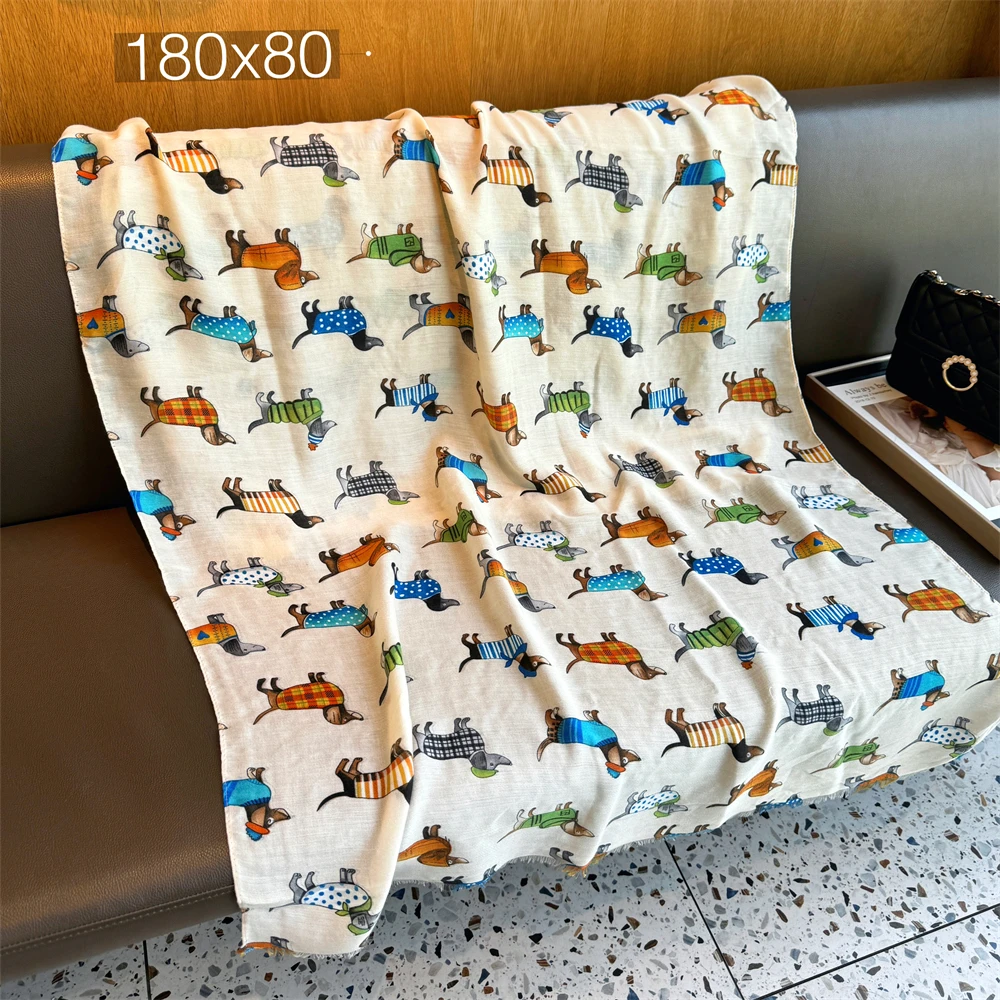 2024 summer new travel photo sunscreen linen shawl ladies cute dog pattern scarf beach play 180*80 rectangular sarongs