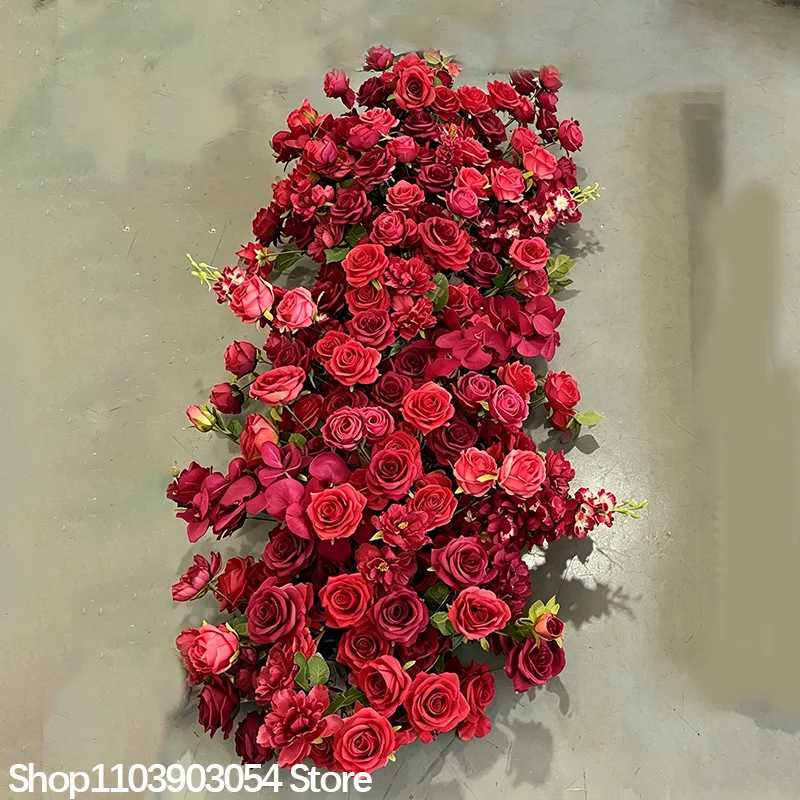 Rote Rosenblumenreihe, künstliches Blumenpaneel, stilvolles Deko-Accessoire, ideal für Hochzeitskulissen, Bühnen, Feiertagspartys und Event-Layouts. – Detail 2