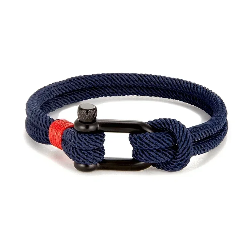 Men Black Stainless Steel U Shape Survival Bracelet Outdoor Camping Rescue Emergency Shackle Rope Bracelet for Women Gifts