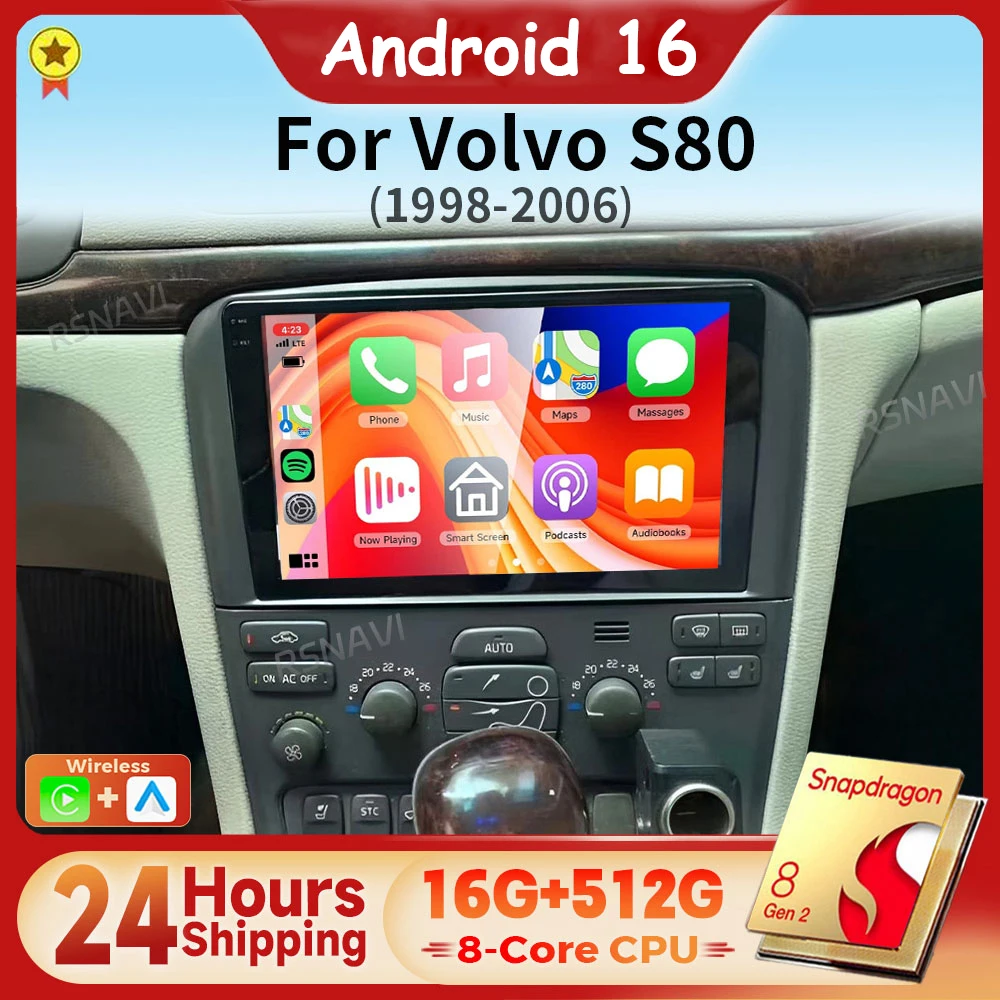 Android 16 Carplay Auto 2K Screen Car Radio Multimedia Player For Volvo S80 2004 2005 2006 Autoradio GPS Stereo 24-Hour Shipping