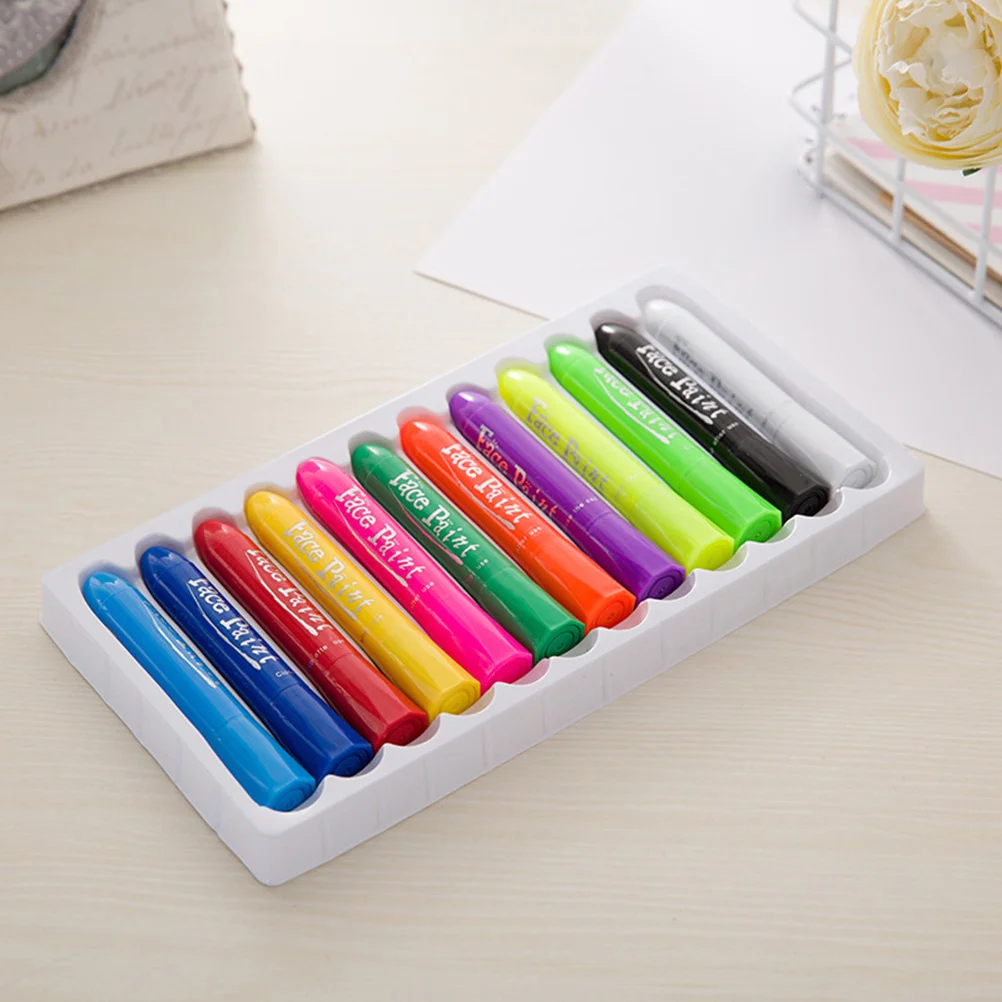 Juego de crayones de pintura facial de 12 colores, palitos para colorear lavables y brillantes para cara y cuerpo para adultos, accesorios de maquillaje para eventos y fanáticos