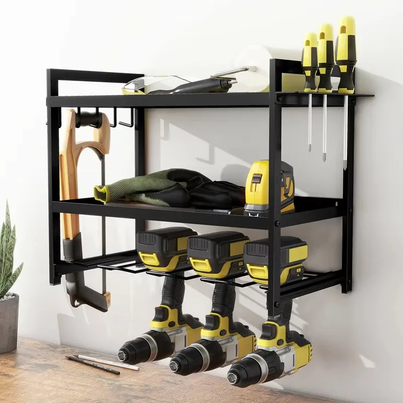 Soporte de taladro multifuncional, organizador de herramientas eléctricas de alta resistencia montado en la pared, estante de almacenamiento de taladro inalámbrico para garaje