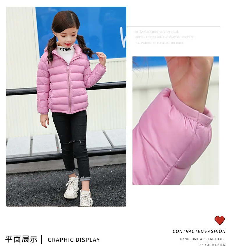 Kinder-Daunenjacke für Jungen und Mädchen für Herbst und Winter, leichte, einfarbige, warme Jacke mit Reißverschluss und Kapuze, Größe 3-14 Jahre. – Detail 22