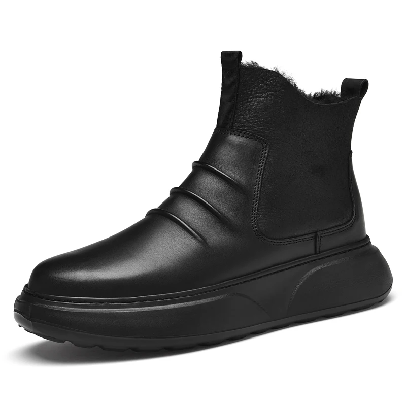 Winter Men\'s Boots Genuine Leather Man Boots Slip-on Boots Male Warm Shoes Anti Slippery Shoes