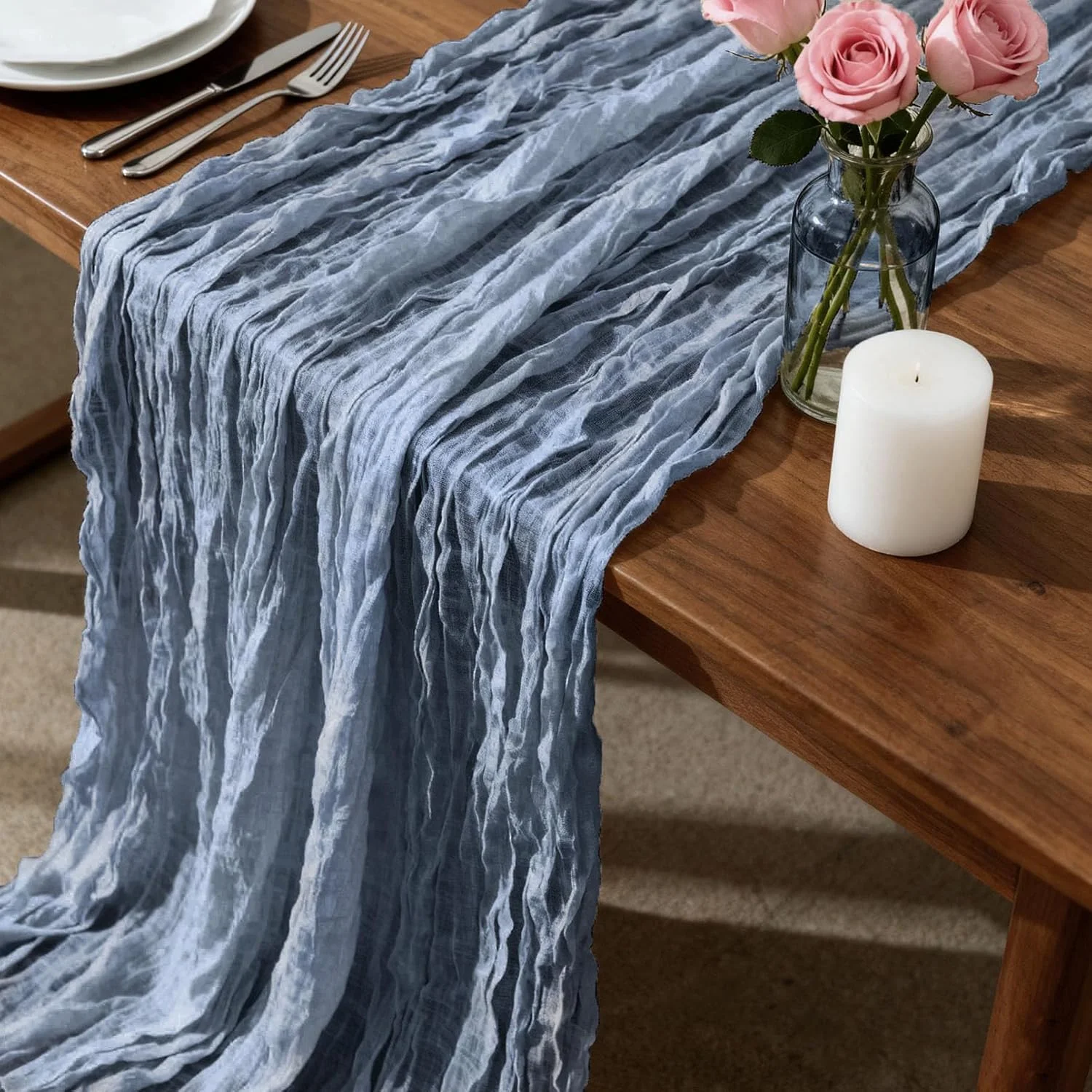 White Cheesecloth Table Runner Wedding Vintage Gauze Sheer Table Decor Dining Party Banquets Arch Overlay Draping Cake Decor