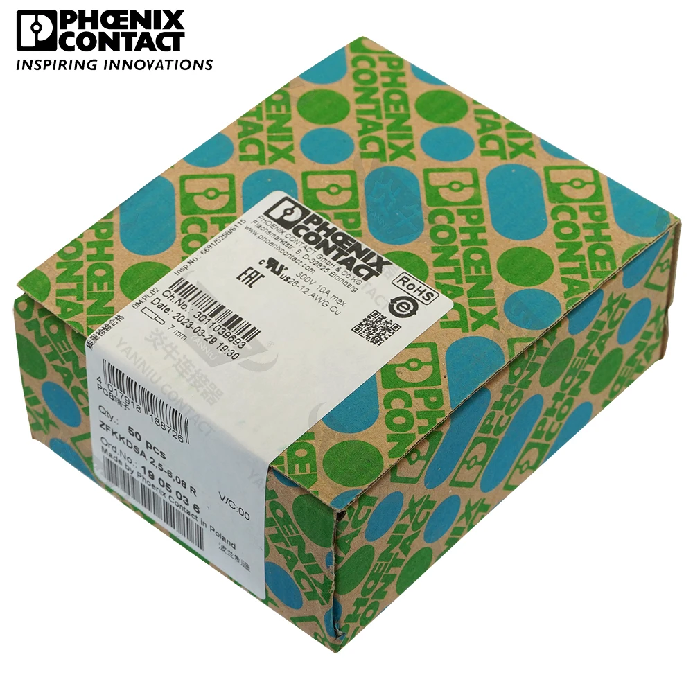 5.08mm Original Genuine Phoenix Contact Connector PCB Pull-back Spring Terminal Block 2 Pin ZFKKDSA 2.5 6.08 R 1905036 17.5A