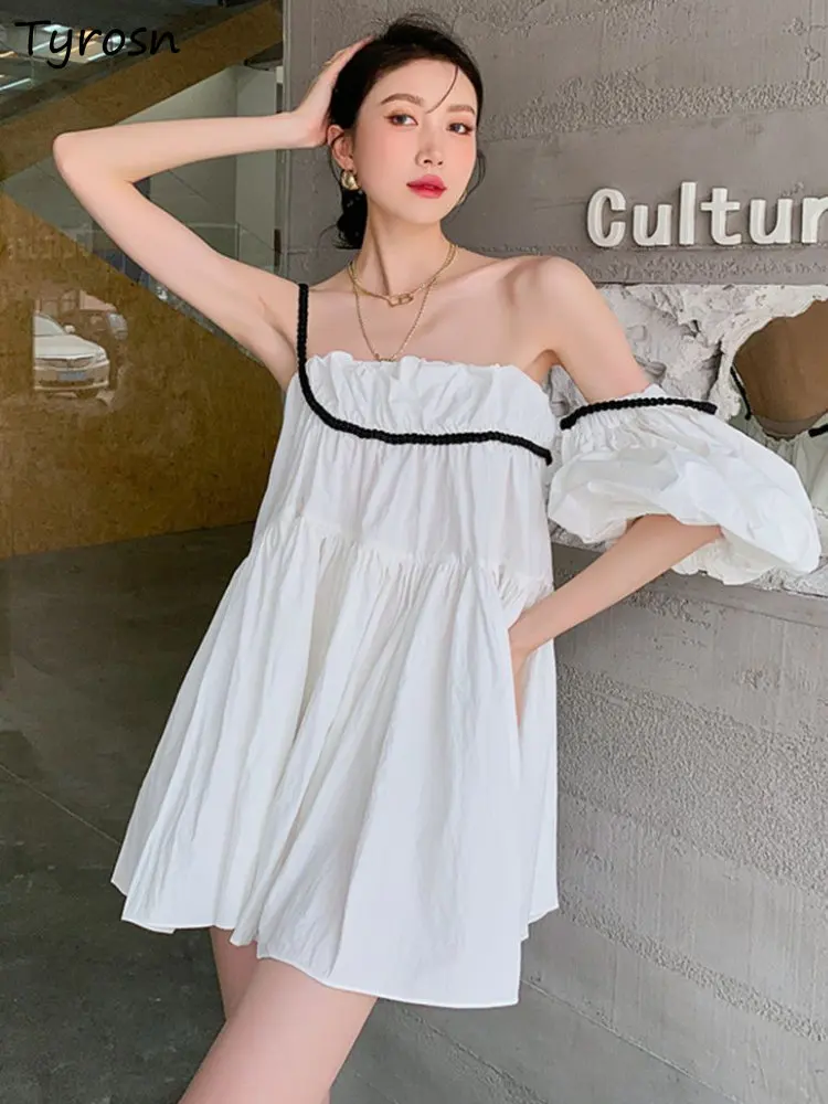 

Dresses Women Creativity Design Folds Casual Mini Sexy Vestidos Ladies Panelled Daily Summer Loose Fashion Korean Style Simple