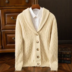 Autumn and winter wool sweater men's buttoned crochet thick cashmere coat loose and warm knitted sweater