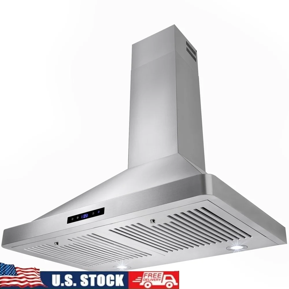 

30-дюймовая настенная вытяжка из нержавеющей стали, сенсорная панель управления, 343 куб. футов в минуту, 3-скоростные светодиодные фонари, перегородки, фильтры для кухни