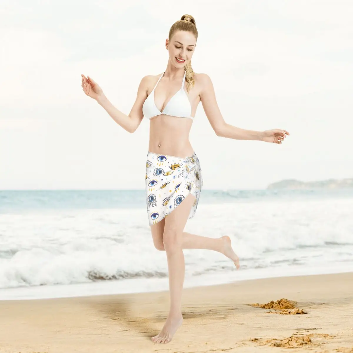 Collection mauvais œil personnalisée sur femmes blanches, Sarongs courtes, enveloppe de plage pour maillots de bain, robe portefeuille pour Bikini, Cover-up pour maillot de bain