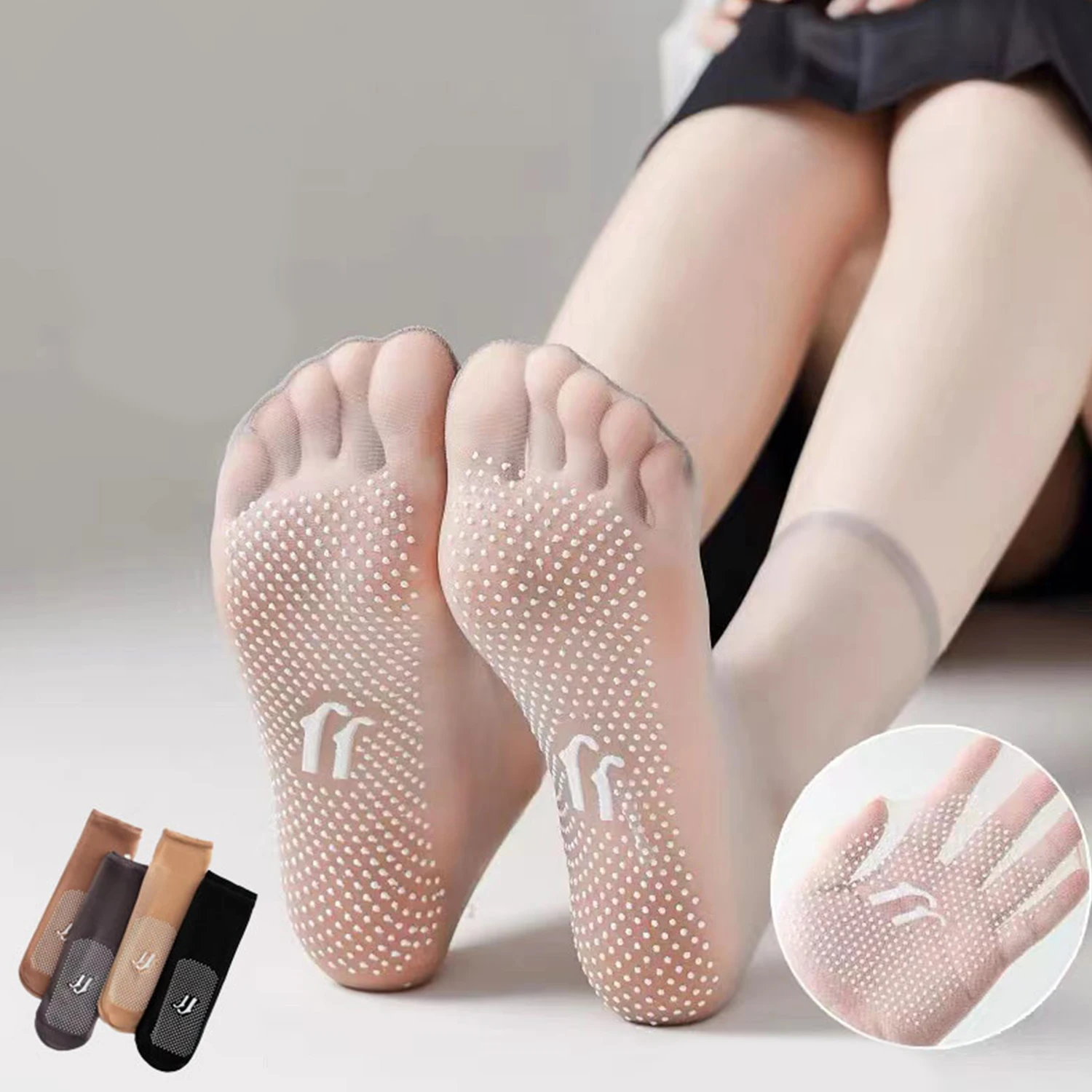 1 Pair Women's Thin Socks Summer New Black Solid Color Silicone Non-slip Socks Lady Ultrathin Transparent Socks For Women