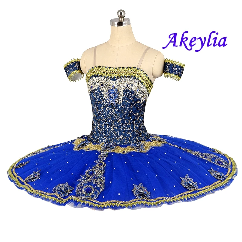 Blue bird Ballet Tutu Professional girl Competition classical Pancake Tutu ballet Cosutmes royal blue gold Not elastic JN0495