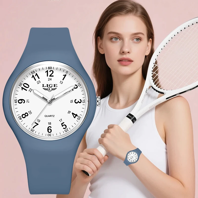 

LIGE Outdoor Woman Watch Fashion Sugar Color Simple Dial Casual Sport Silicone Waterproof Ladies Quartz Women's Wristwatch Gifts