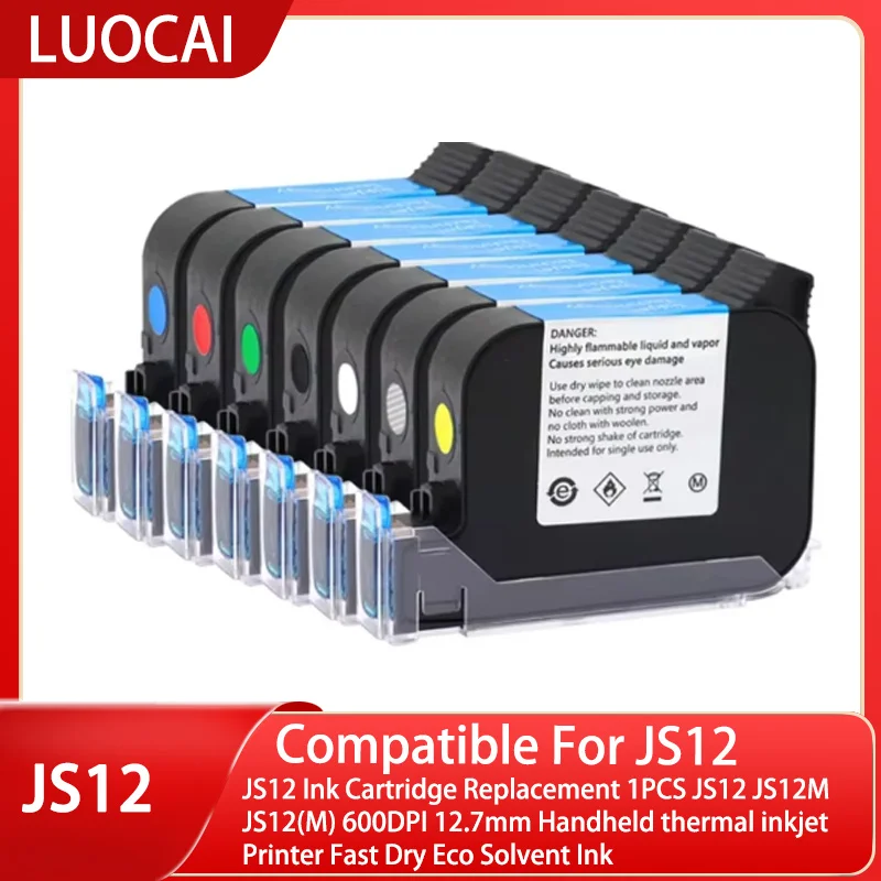 JS12 Ink Cartridge Replacement 1PCS JS12 JS12M JS12(M) 600DPI 12.7mm Handheld thermal inkjet Printer Fast Dry Eco Solvent Ink