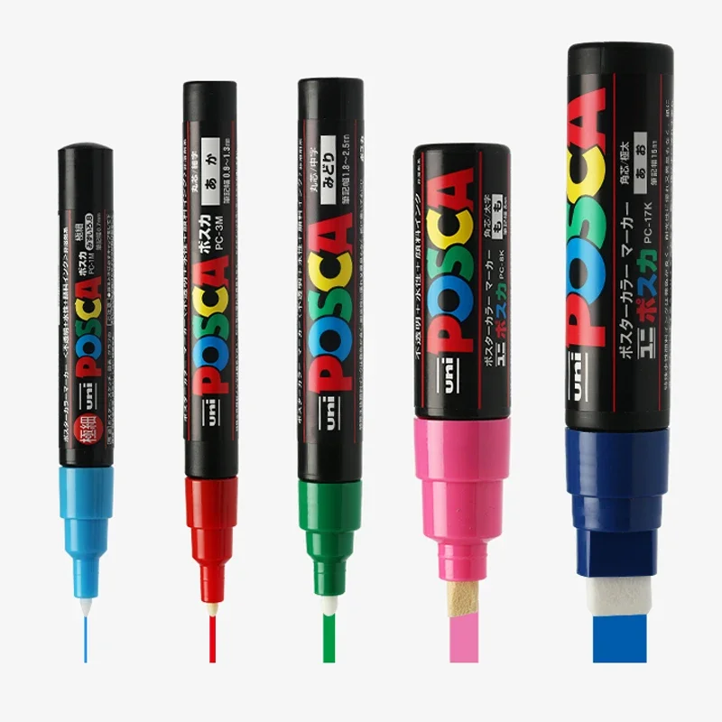 5pc/set UNI Posca Paint Pen Mixed Marker 5 Sizes Each with 1 Pen PC-1M/3M/5M/8K/17K Graffiti Painting Supplies Rotuladores Posca