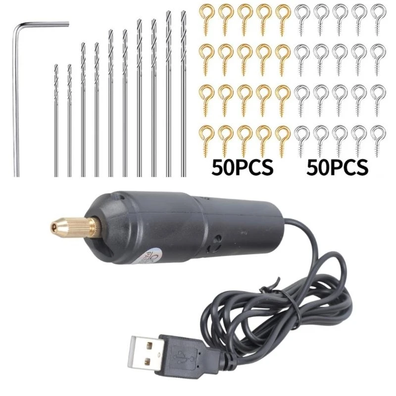 Electric Hand Drill Tools Set Electrical Pin Vise with 10 Pcs Drill Bits for Resin Polymer Clay Jewelry Making