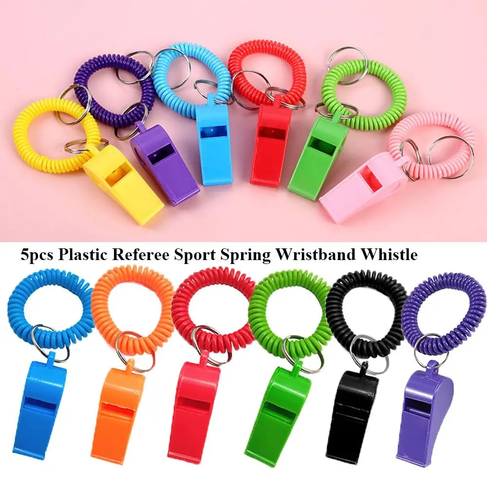 5pcs New Plastic Spring Wristband Whistle With Rope Referee Sport Whistle Cheerleaders Cheer Training School Soccer Tools