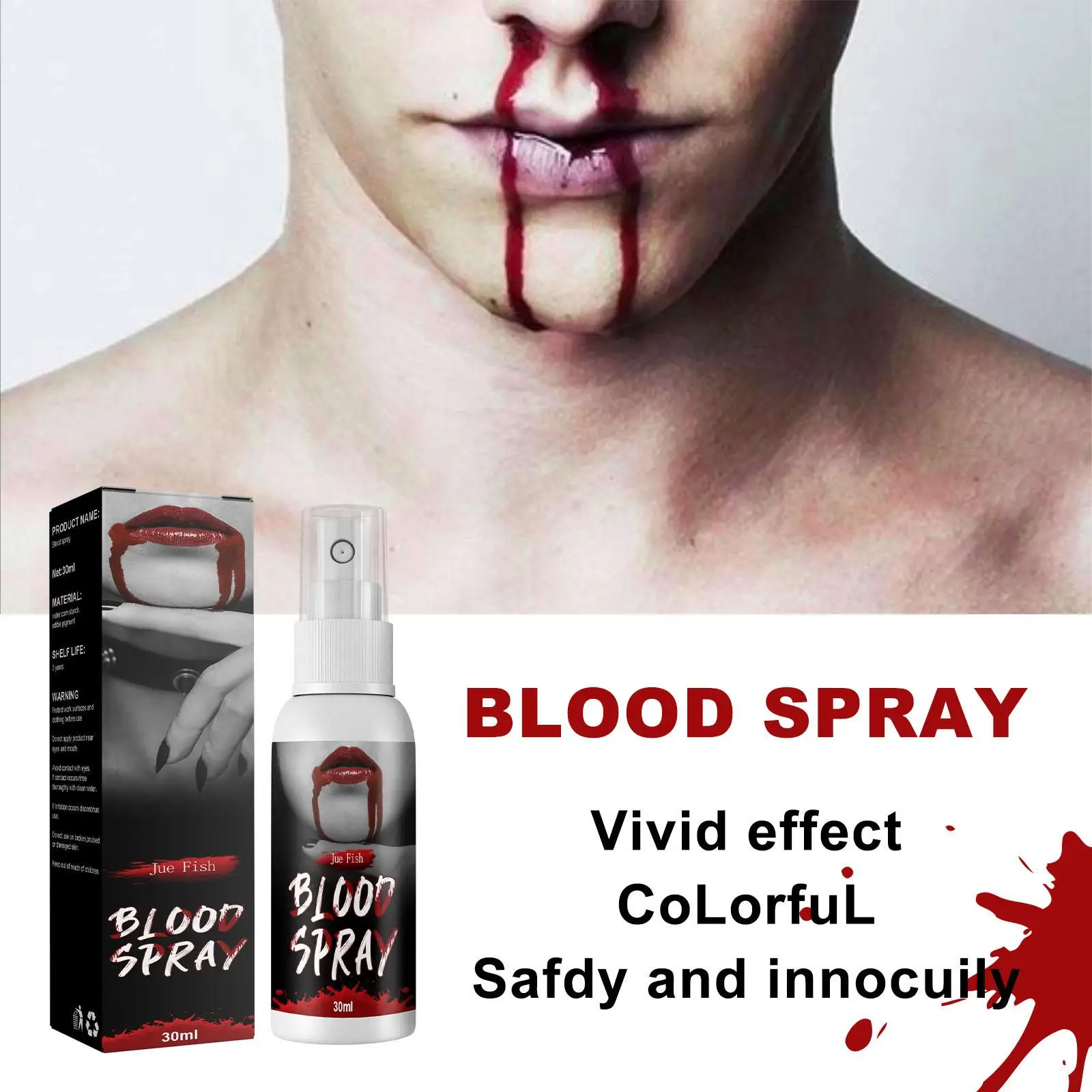 1oz Fake Blood Spray Vivid Effect Real Color Liquid Simulation Blood for Halloween Makeup Zombie Clothes Haunted Houses Monster