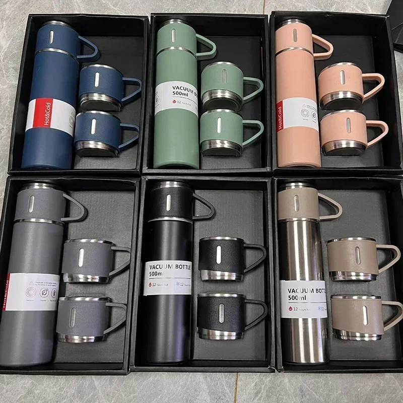 500ML Vacuum Flask Gift Set Stainless Steel Thermos Bottle Office Business Style Outdoor Hot Water Thermal Insulation Coffee Cup