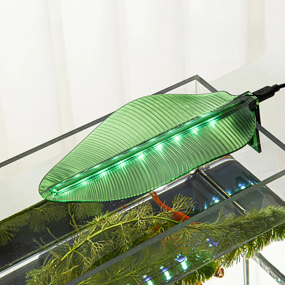 Clip On Aquarium Light 3.7x7.7 Inch Portable Fish Tank Moving Lamp Banana Leaf Ecological Clip Lamp Mini Highlight LED Light