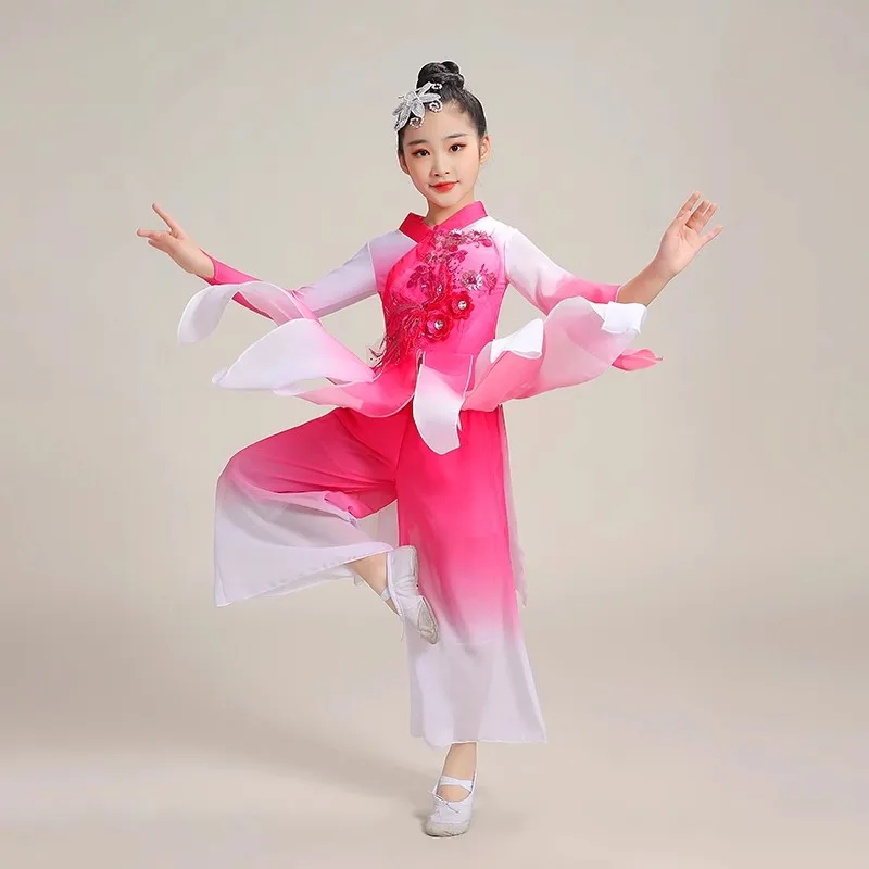 Chinese Kostuum Hanfu Nieuwe Kinderen Klassieke Podium Kostuums Paraplu Dans Etnische Meisjes Yangko Kleding Fan Dance