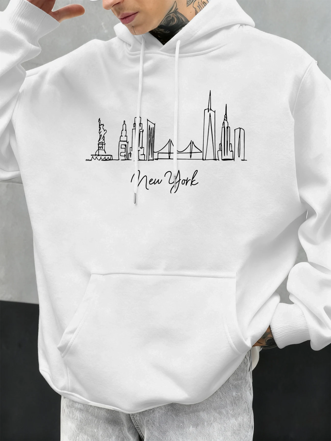 نيويورك مدينة خط طباعة الخريف هوديس رجل الصوف مريحة هودي عادية الهيب هوب الشارع الشهير خمر شخصية البلوفرات #1