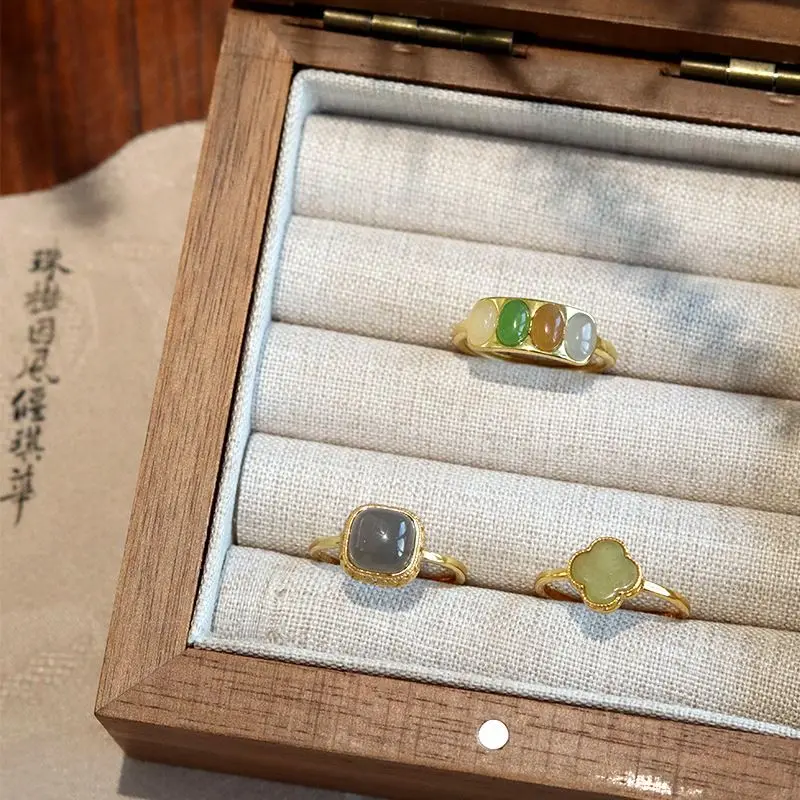 Light luxury natural tobacco purple Hetian jade ring female yellow mouth sugar cube small sweet potato explosion ring jade fresh
