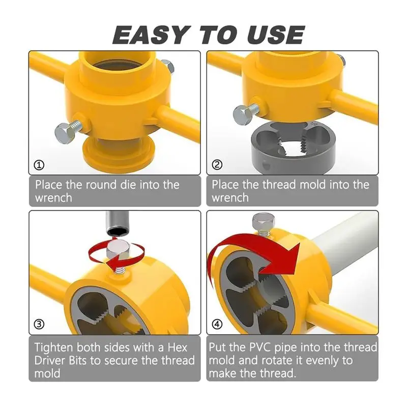 التجزئة 6 قطعة بولي كلوريد الفينيل صانع الموضوع أداة الأنابيب عراف السباكة مجموعة أدوات الأنابيب المستديرة يموت مجموعة مع 3 يموت 1/2 بوصة ، 3/4In و 1In NPT يموت Se #2